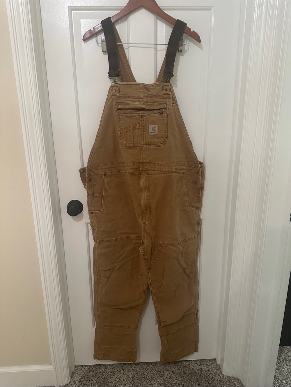 Men’s Carhartt Tan Brown Workwear Overalls with Datk Brown Straps 44x30
